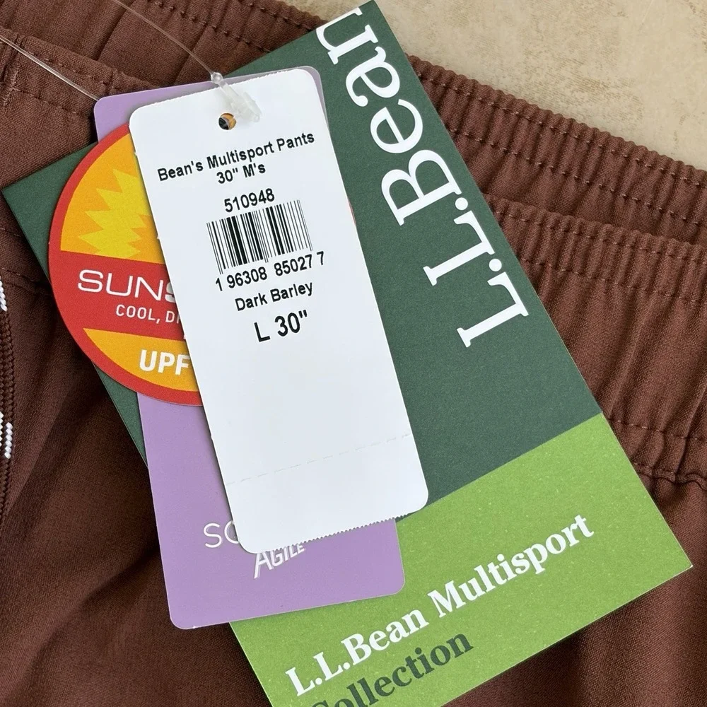 LL Bean Pants Mens Large Brown Multisport Performance Stretchy Baggy 30" NWT - Picture 5 of 14